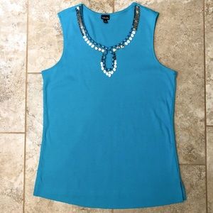 Rafaella Ocean Blue Beaded Tank Top